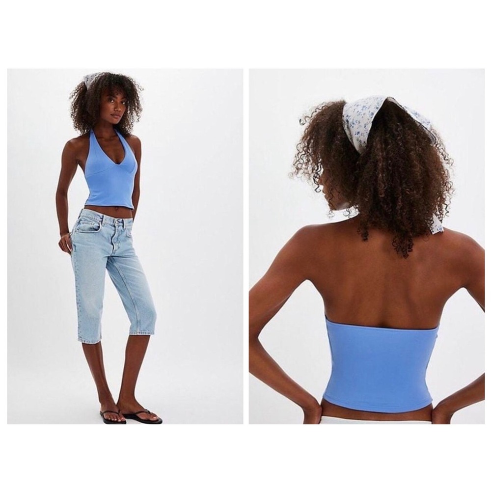 Free People Intimately Blue Still Here Halter Crop Top Women Small